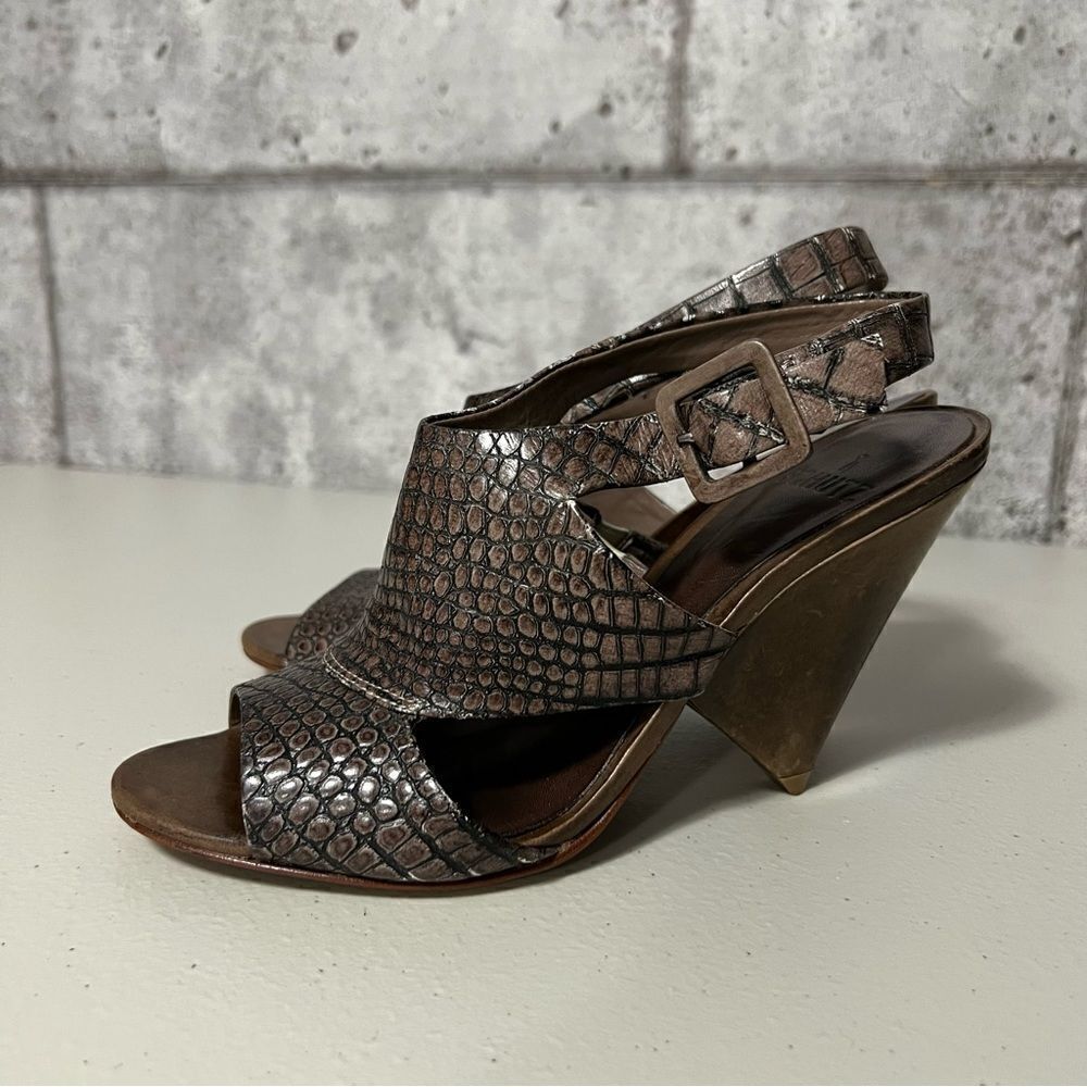 Schutz Croc Embossed Cone Heels Leather